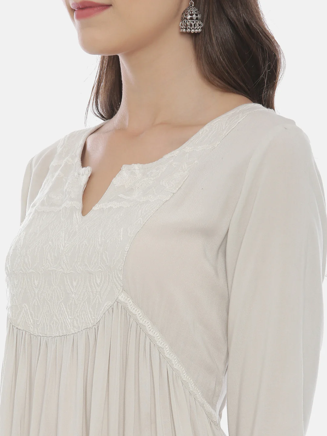 Neerus Cream Color Rayon Fabric Tunic - Image 2