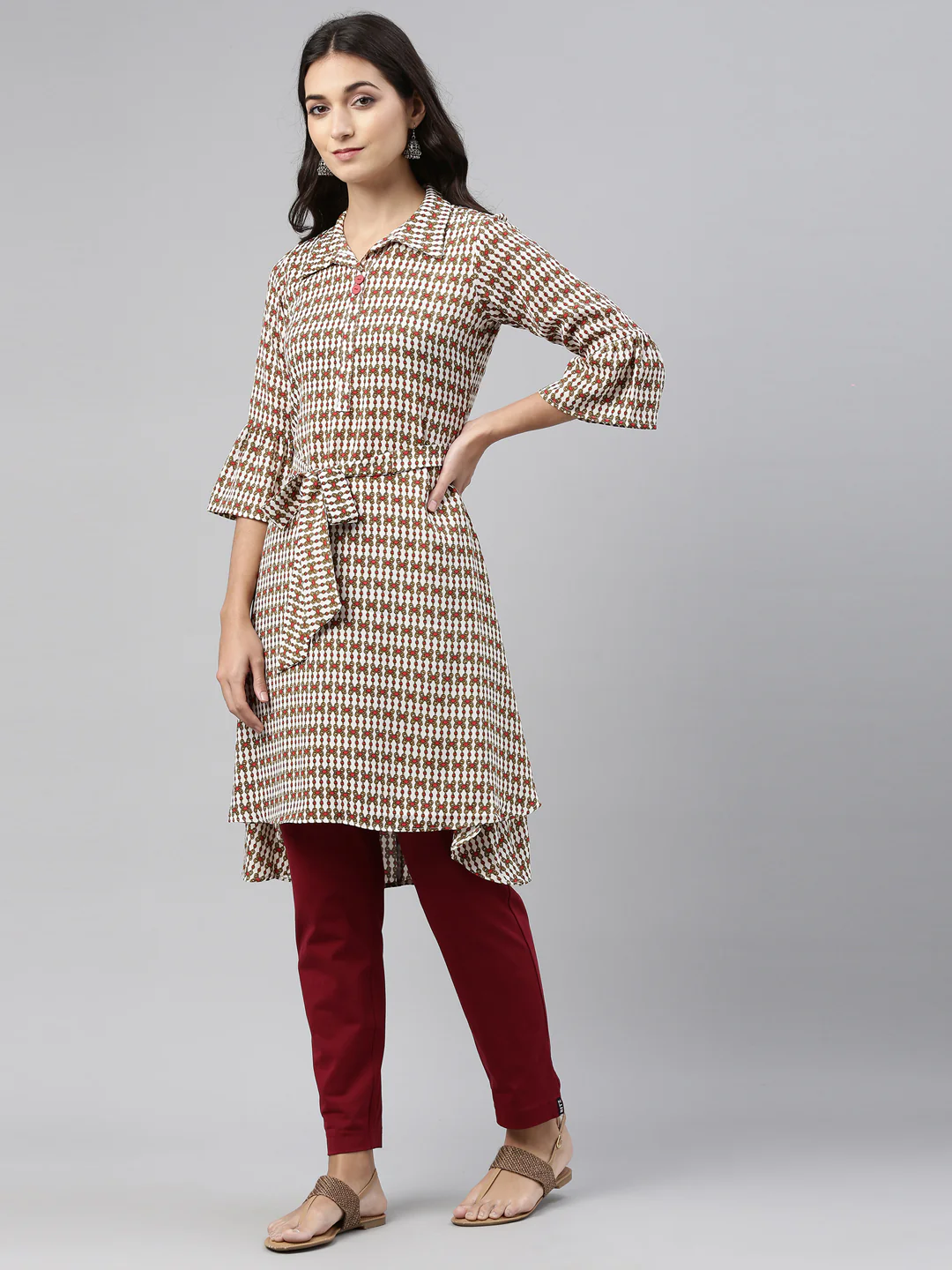 Neerus Cream Color Rayon Fabric Tunic - Image 2