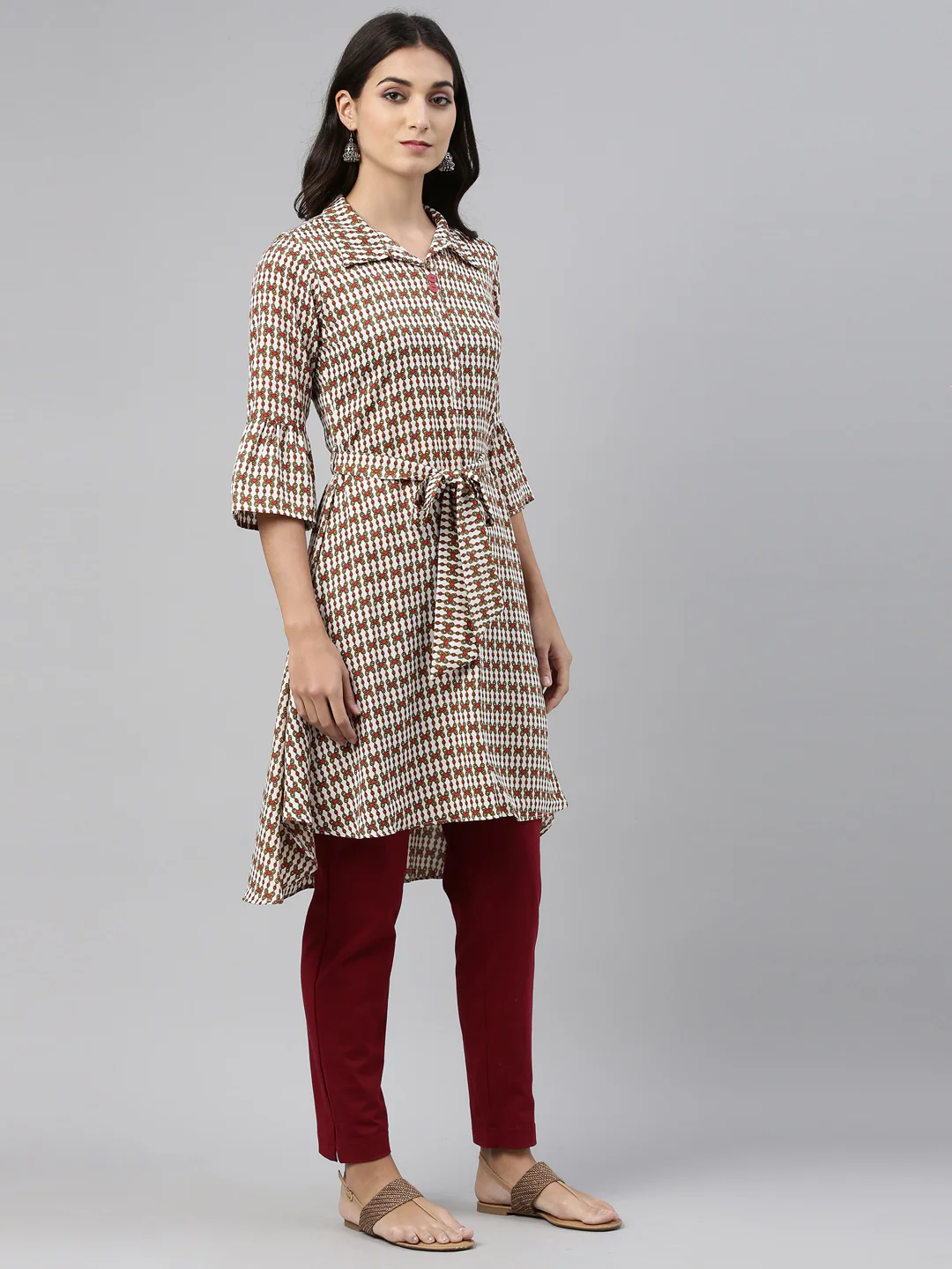 Neerus Cream Color Rayon Fabric Tunic - Image 3