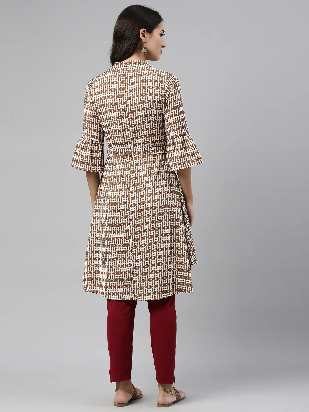 Neerus Cream Color Rayon Fabric Tunic - Image 4
