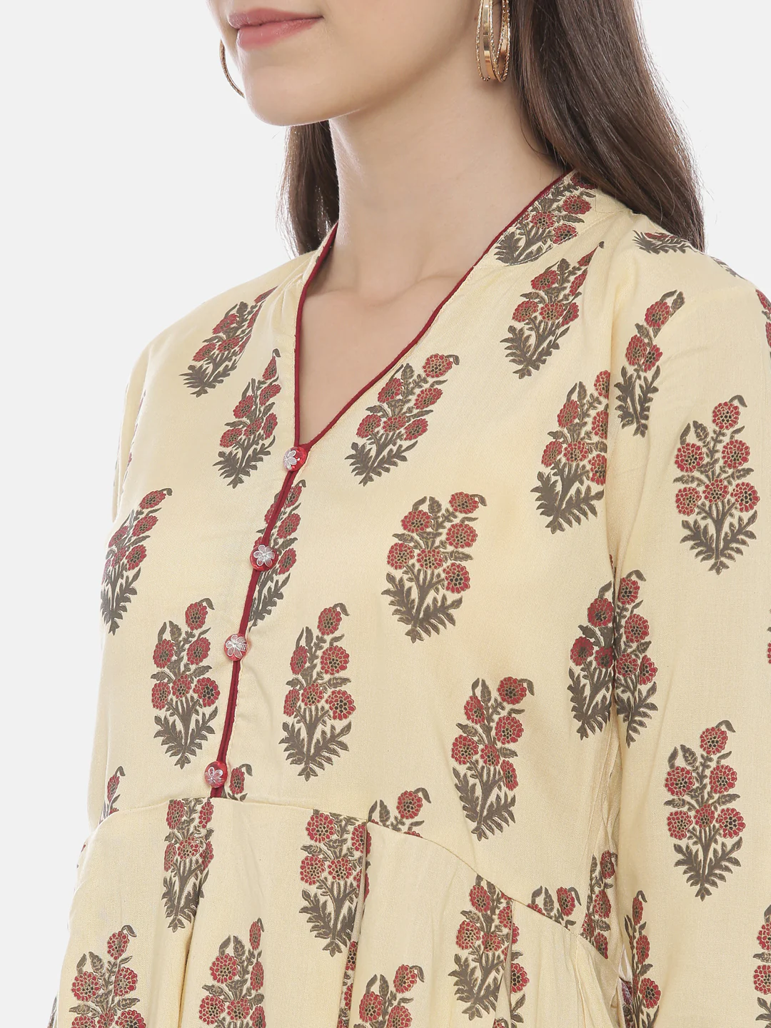 Neerus Cream Color Rayon Fabric Tunic - Image 2