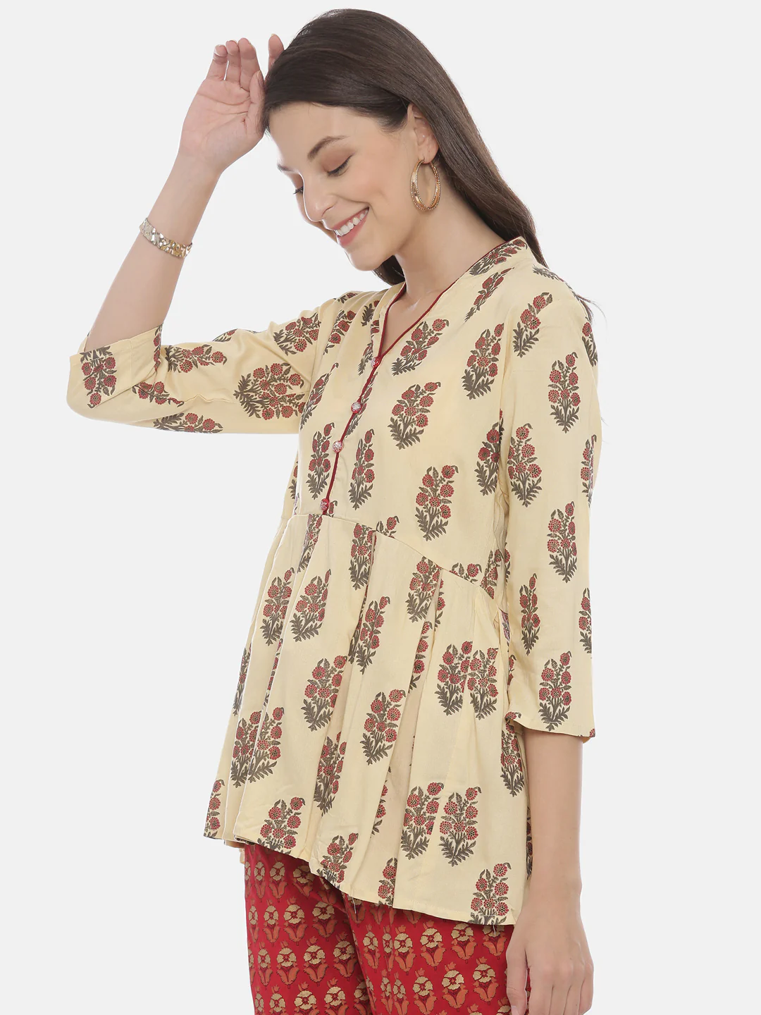 Neerus Cream Color Rayon Fabric Tunic - Image 3