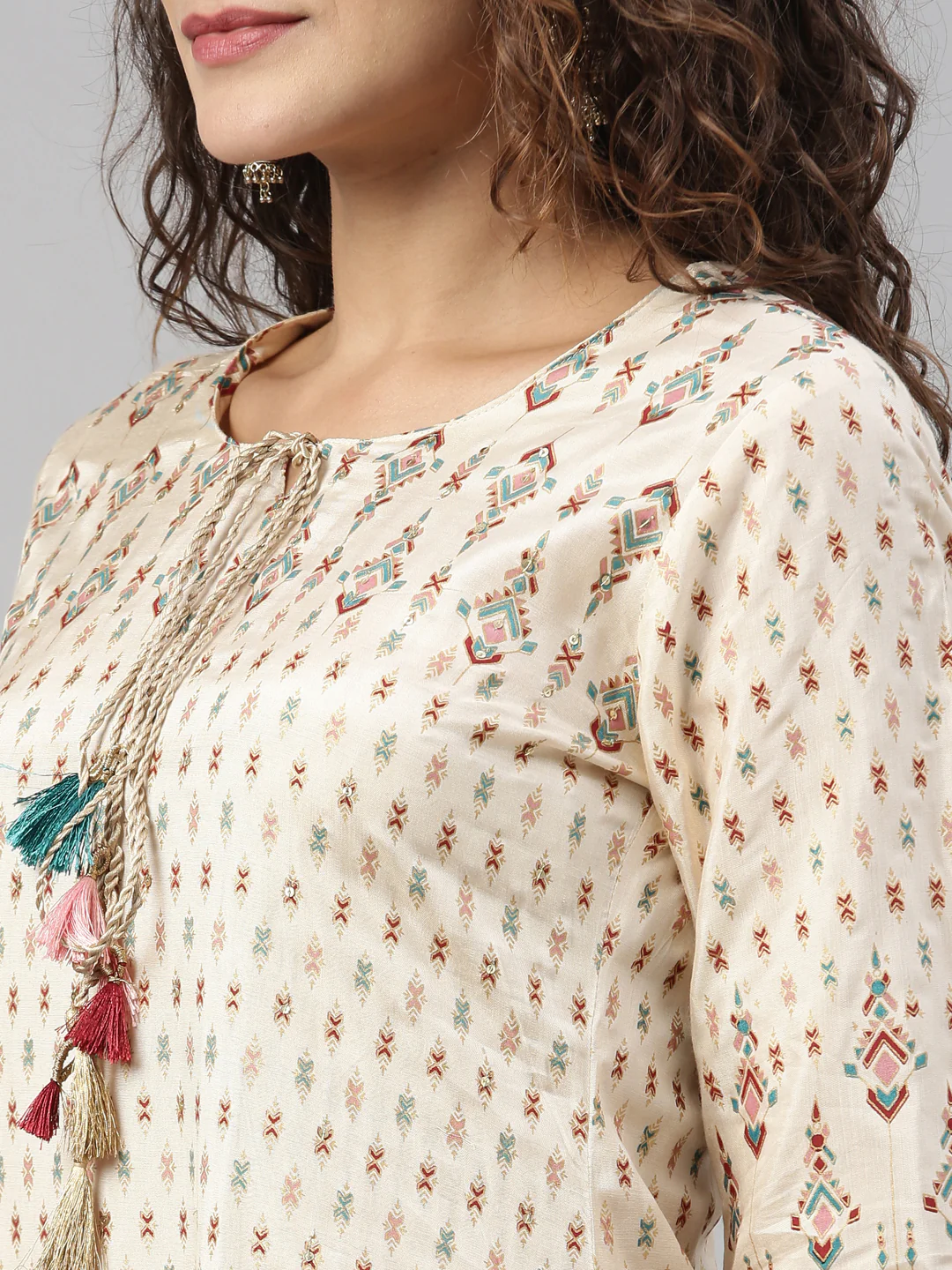 Neerus Cream Color Santoon Fabric Kurta - Image 3