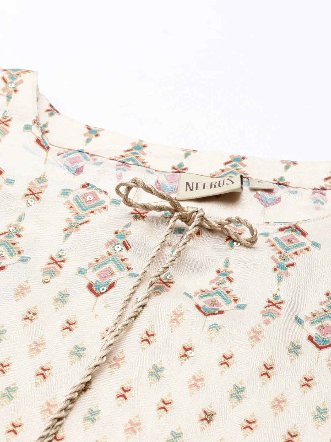 Neerus Cream Color Santoon Fabric Kurta - Image 5