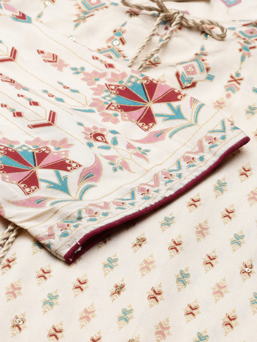 Neerus Cream Color Santoon Fabric Kurta - Image 6