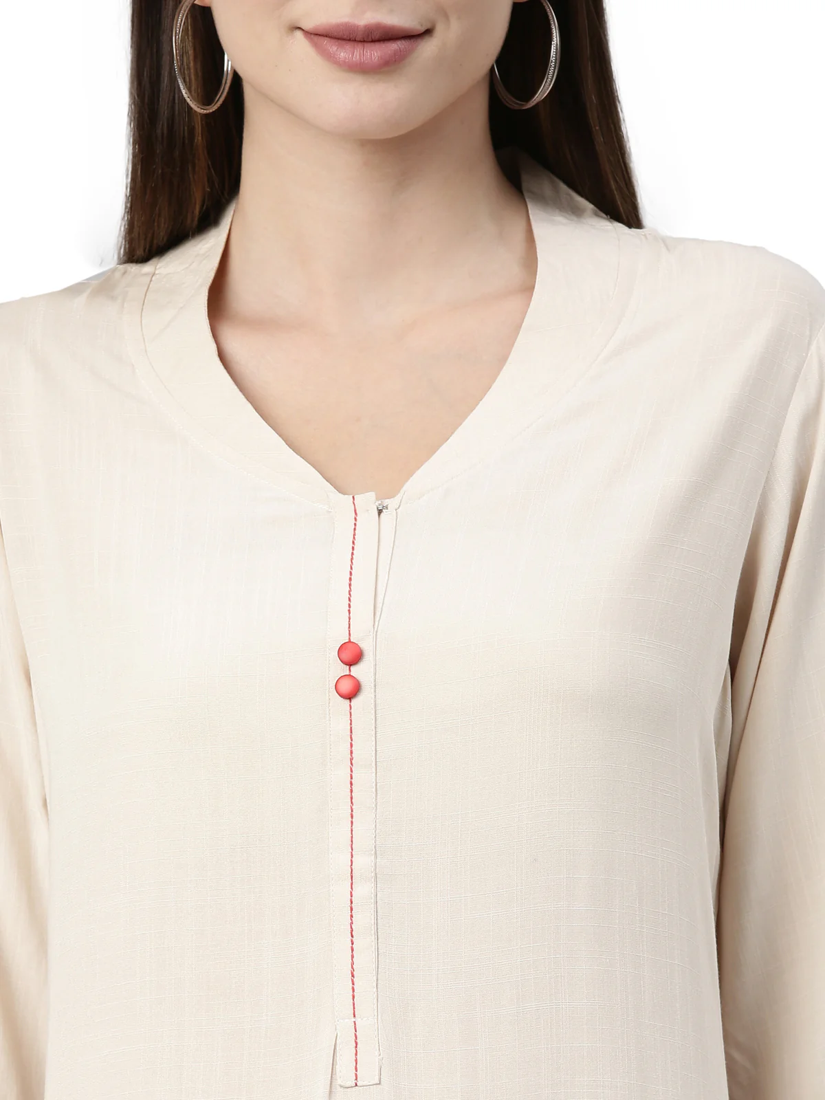 Neerus Cream Color Undefined Fabric Kurta - Image 2