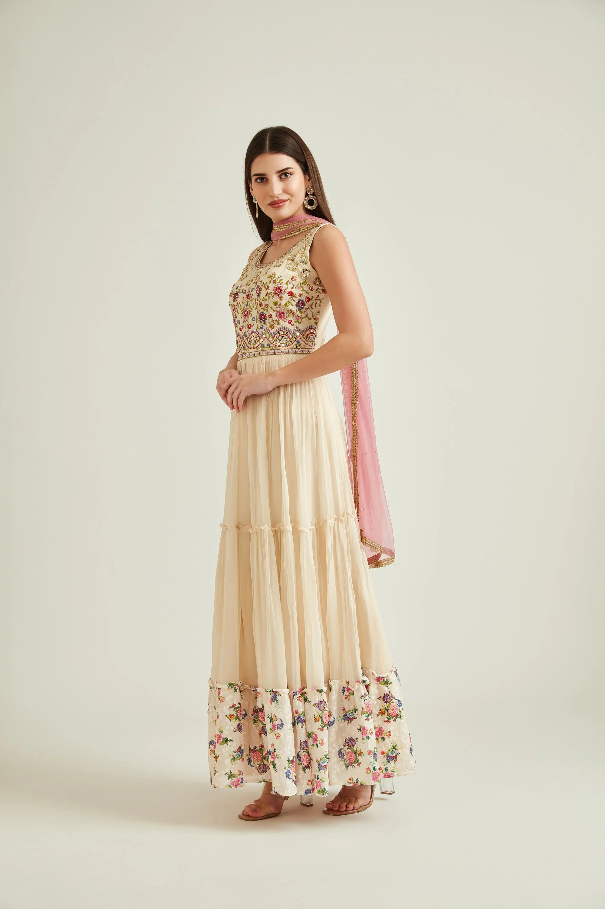 Neerus Cream Colour Georgette Fabric Suit - Image 2