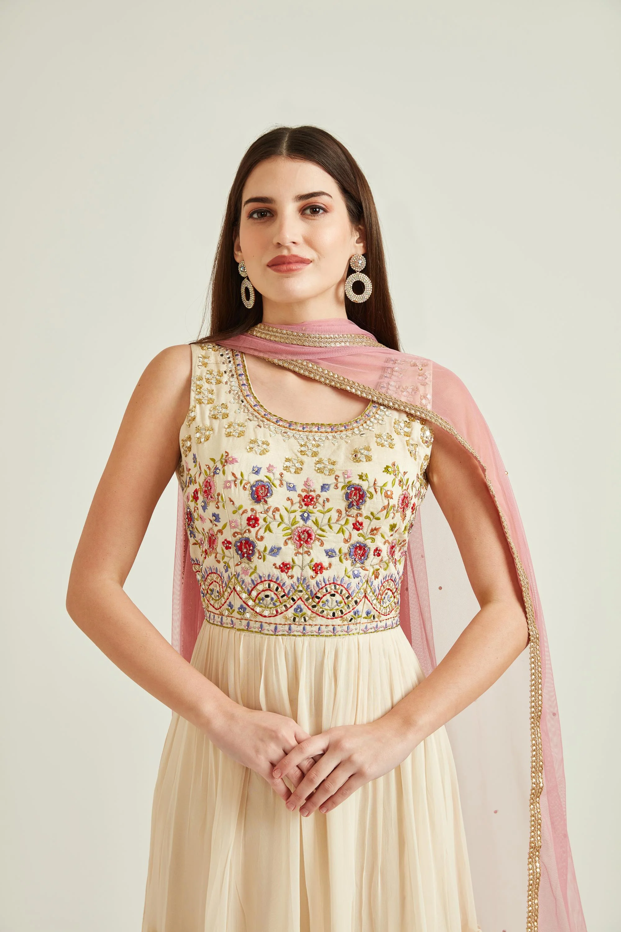 Neerus Cream Colour Georgette Fabric Suit - Image 4
