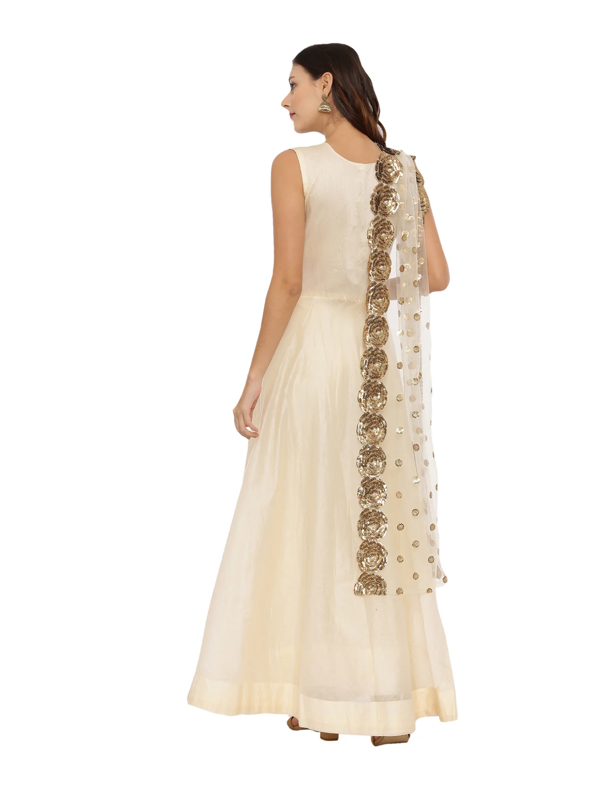Neerus Cream Embellished Fit & Flare Kurta With Dupatta - Image 4