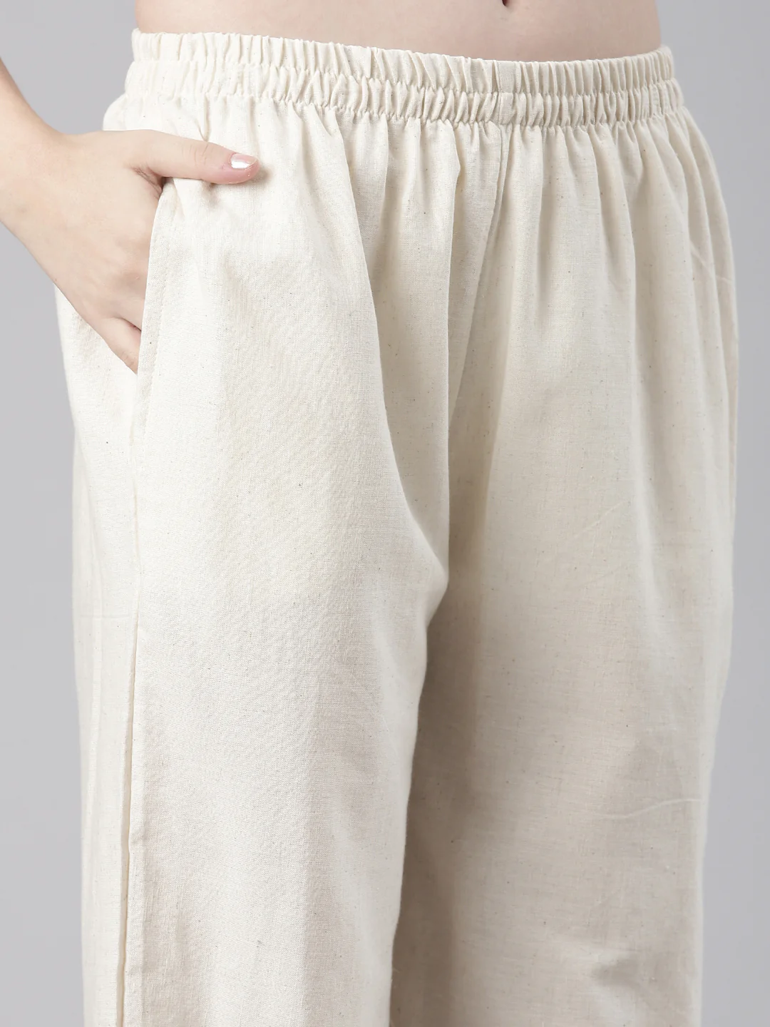 Neerus Cream Embroidered Straight Kurta and Trousers - Image 6