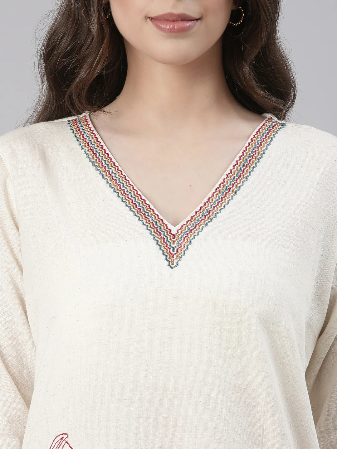 Neerus Cream Embroidered Straight Kurta and Trousers - Image 4