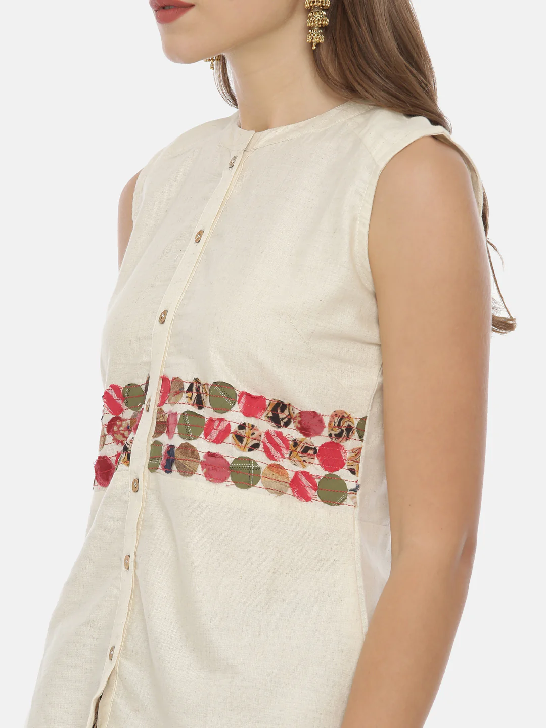 Neerus Cream Embroidered Top - Image 2