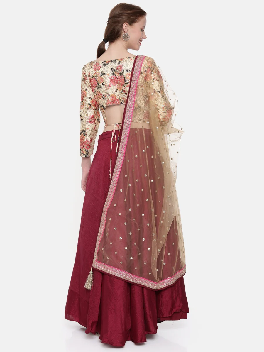 Neerus Cream & Maroon Embellished Lehenga Set - Image 6