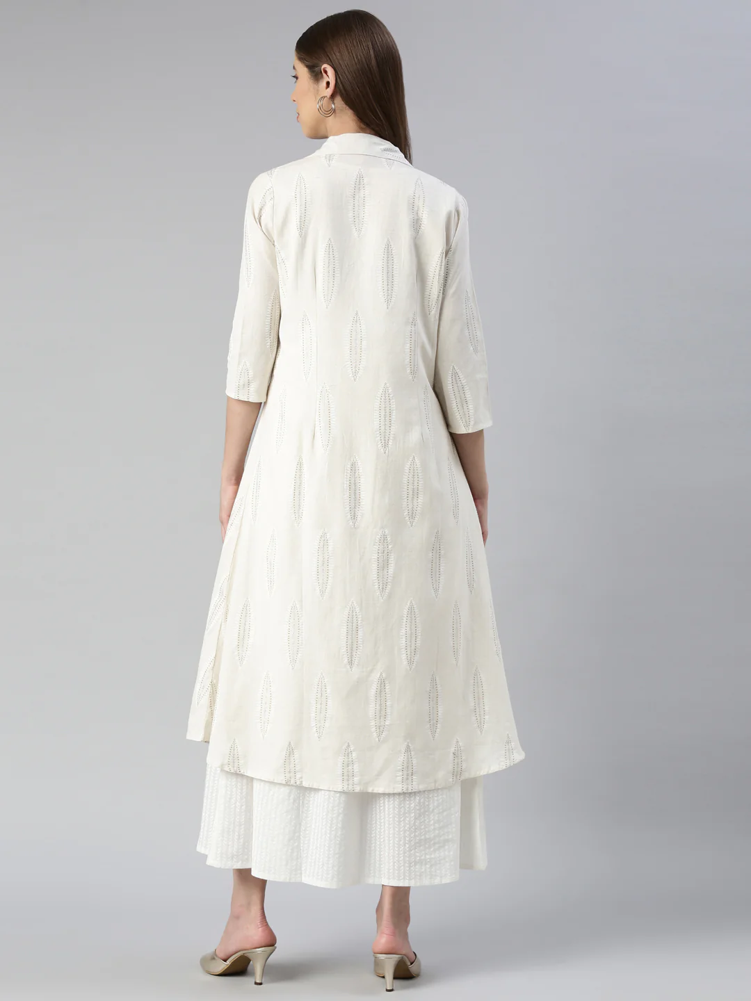 Neerus Cream Maxi Casual Solid Dresses - Image 3