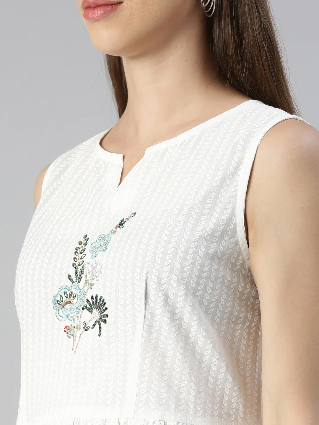 Neerus Cream Maxi Casual Solid Dresses - Image 4