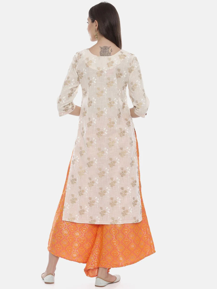 Neerus Cream & Orange Printed Kurta & Palazzo Set - Image 5