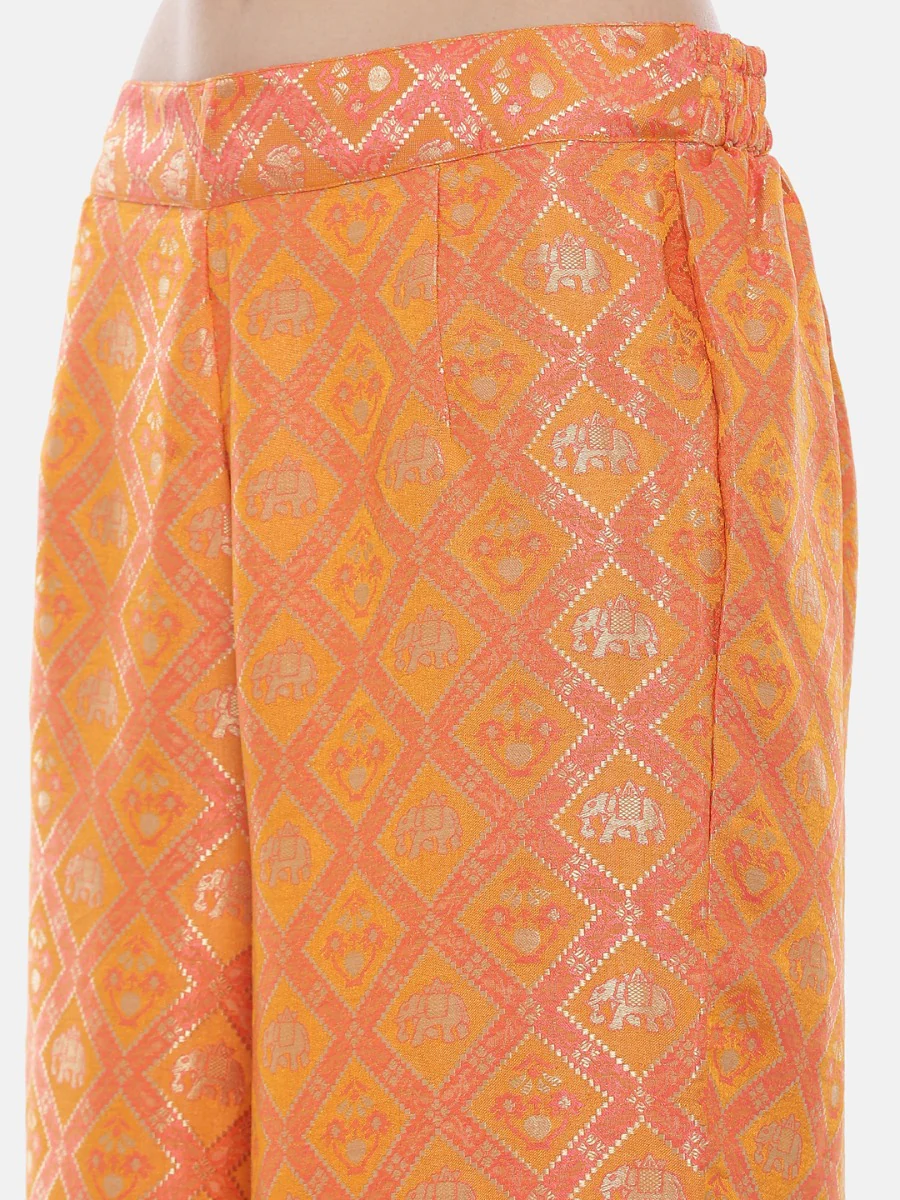 Neerus Cream & Orange Printed Kurta & Palazzo Set - Image 7