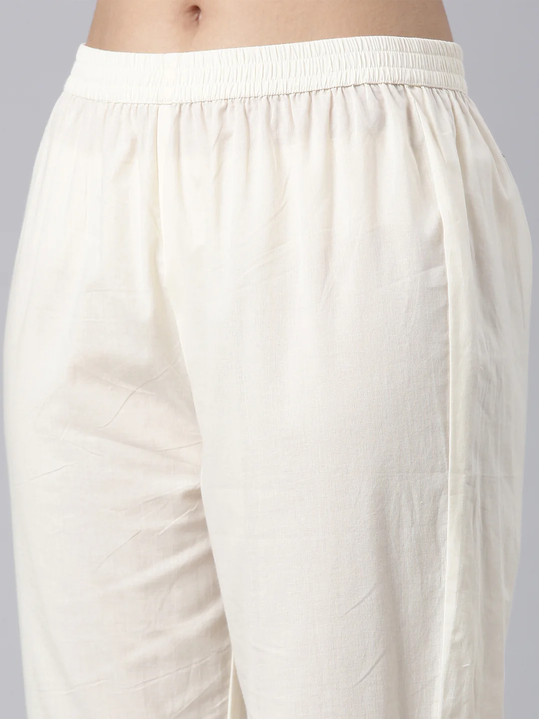 Neerus Cream Panelled Straight Kurta and Trousers With Dupatta - Image 6