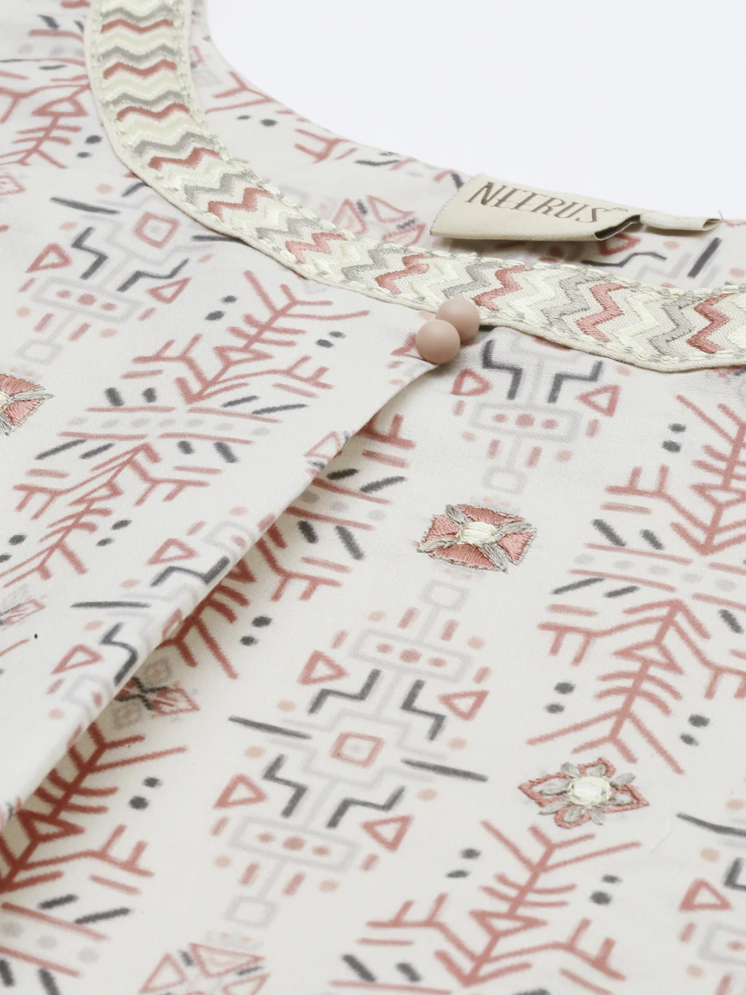 Neerus Cream Printed High Low Kurta - Image 3