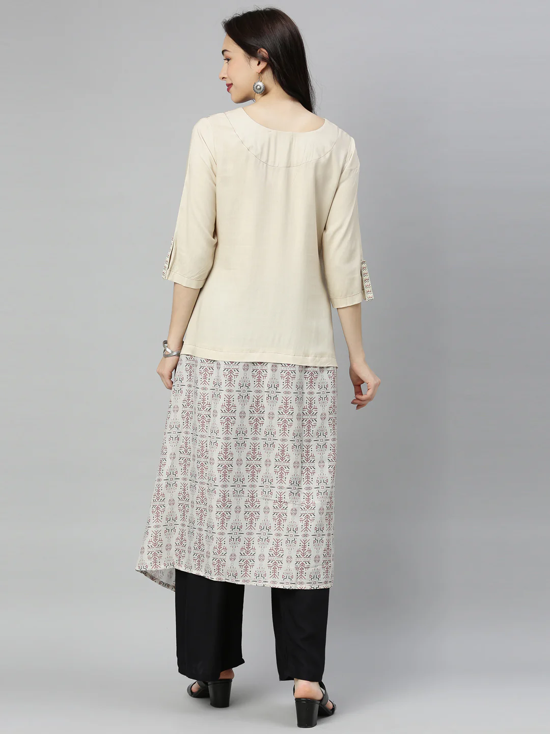 Neerus Cream Printed High Low Kurta - Image 7