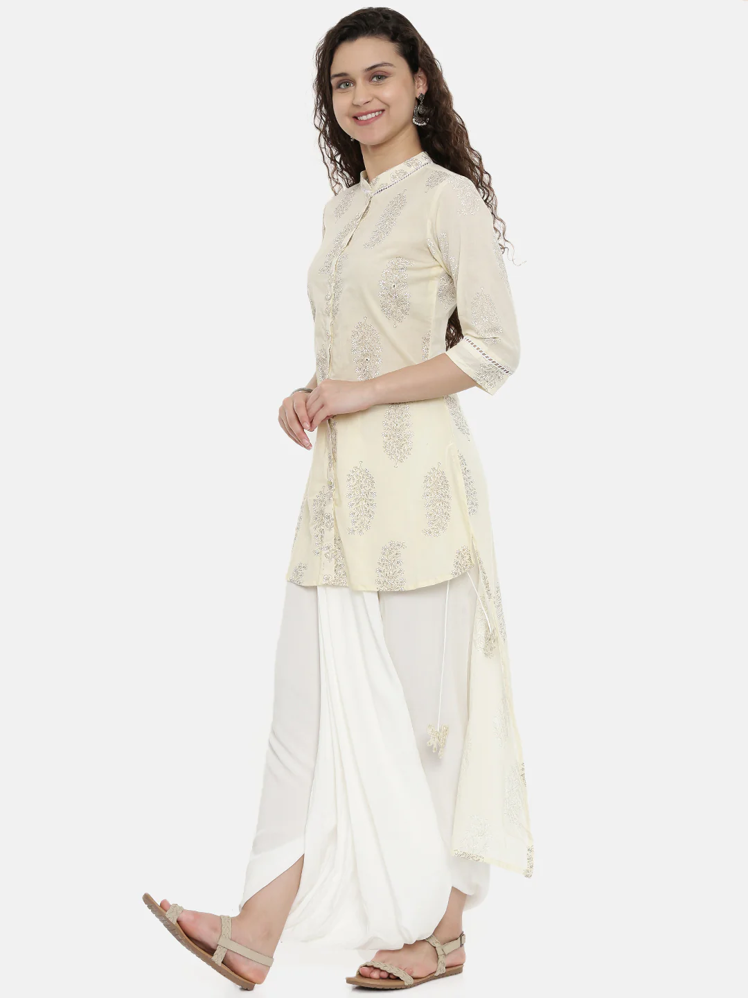 Neerus Cream Printed High Low Kurti - Image 4