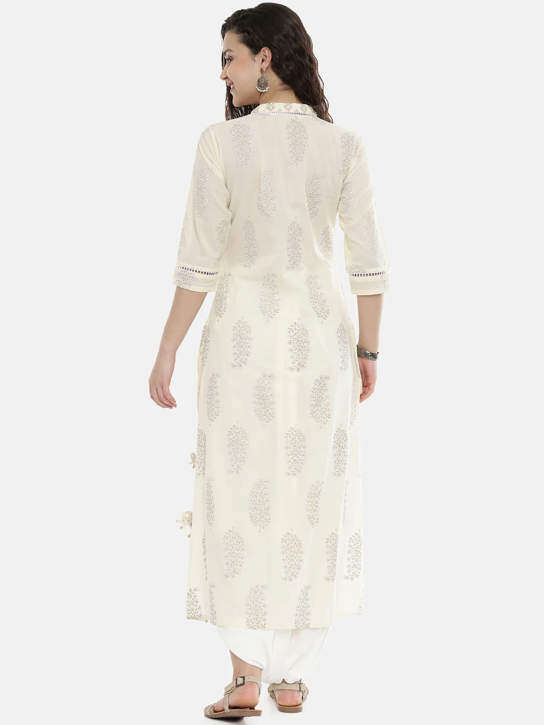 Neerus Cream Printed High Low Kurti - Image 5
