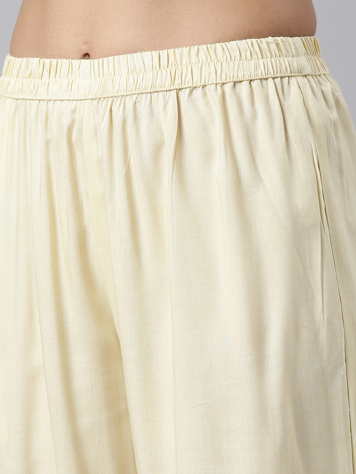 Neerus Cream Regular Calf Length Printed Kurta Solid Trousers With Dupatta - Image 5
