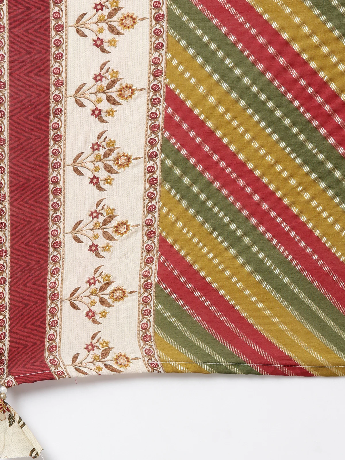 Neerus Cream Regular Calf Length Printed Kurta Solid Trousers With Dupatta - Image 6