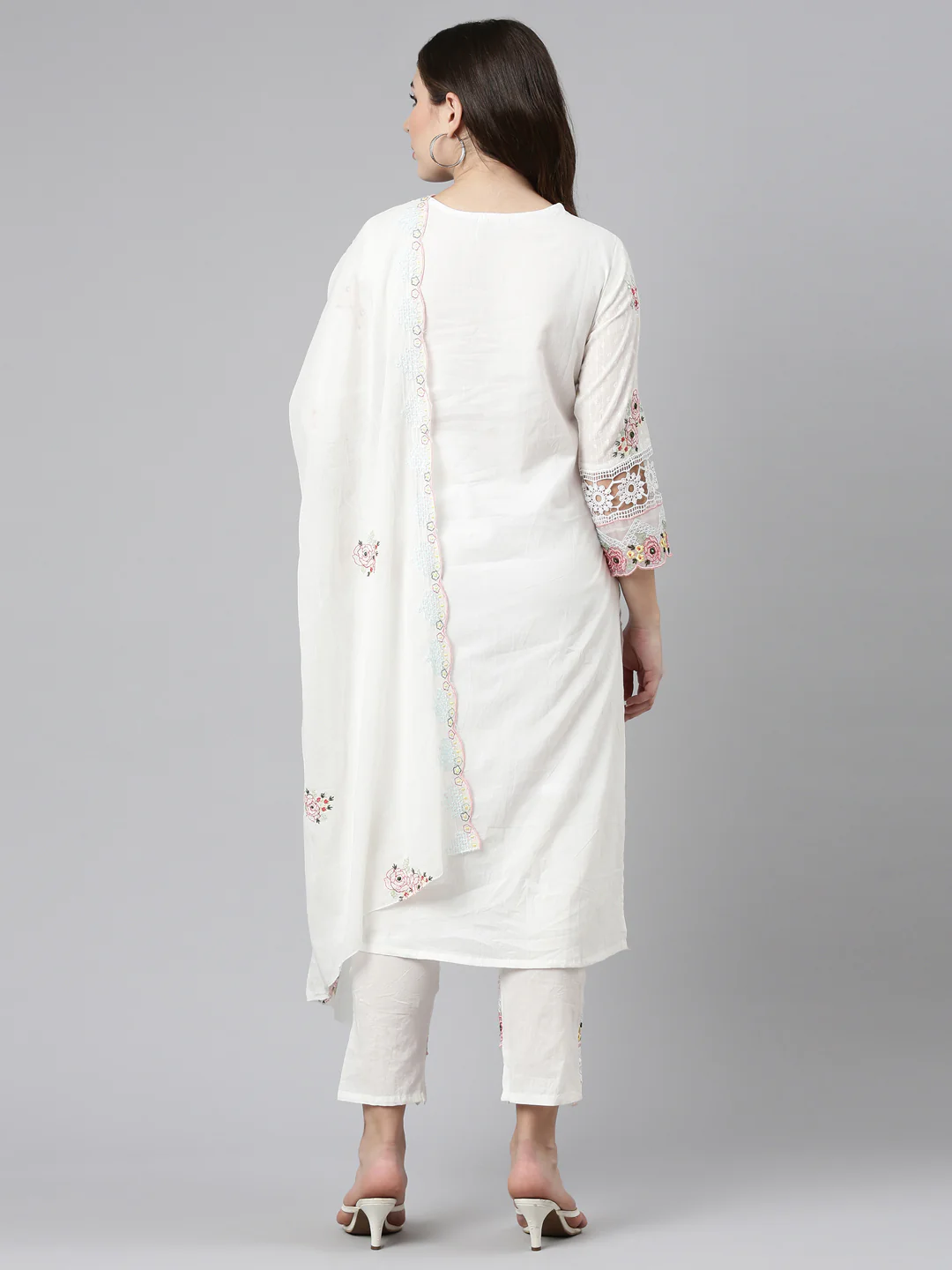 Neerus Cream Regular Straight Embroidered Readymade suits - Image 3