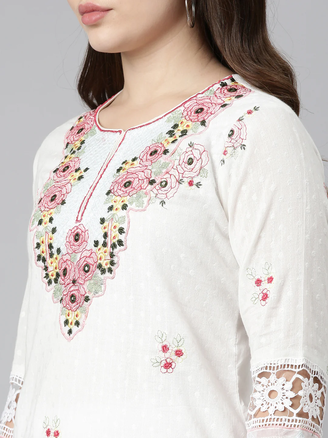 Neerus Cream Regular Straight Embroidered Readymade suits - Image 4