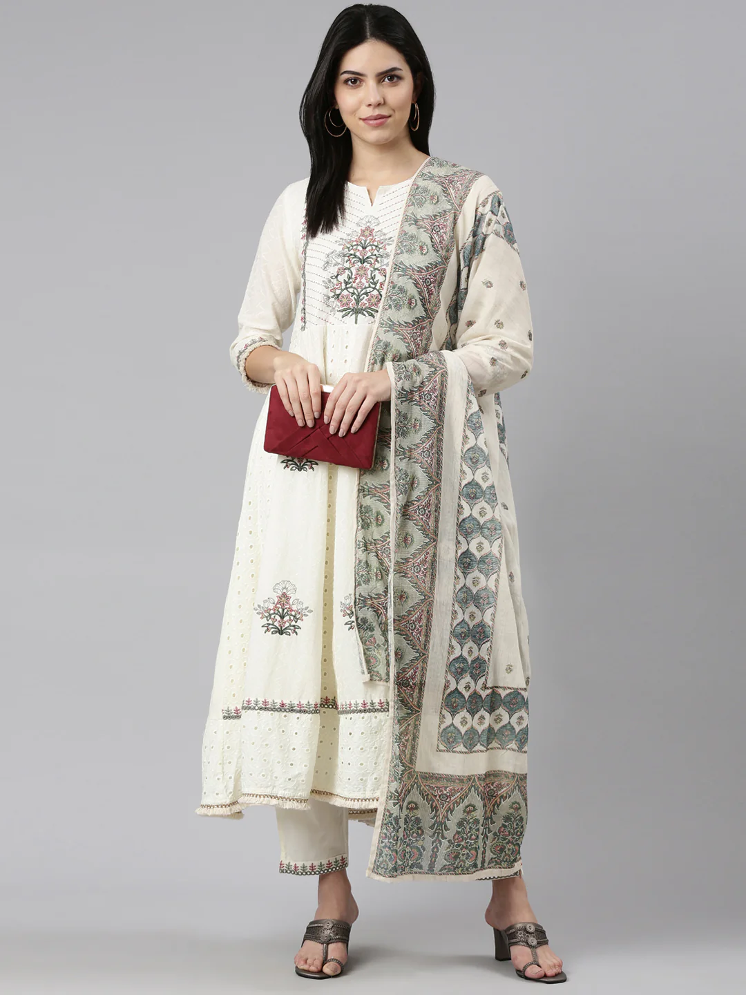 Neerus Cream Regular Straight Embroidered Readymade suits - Image 5