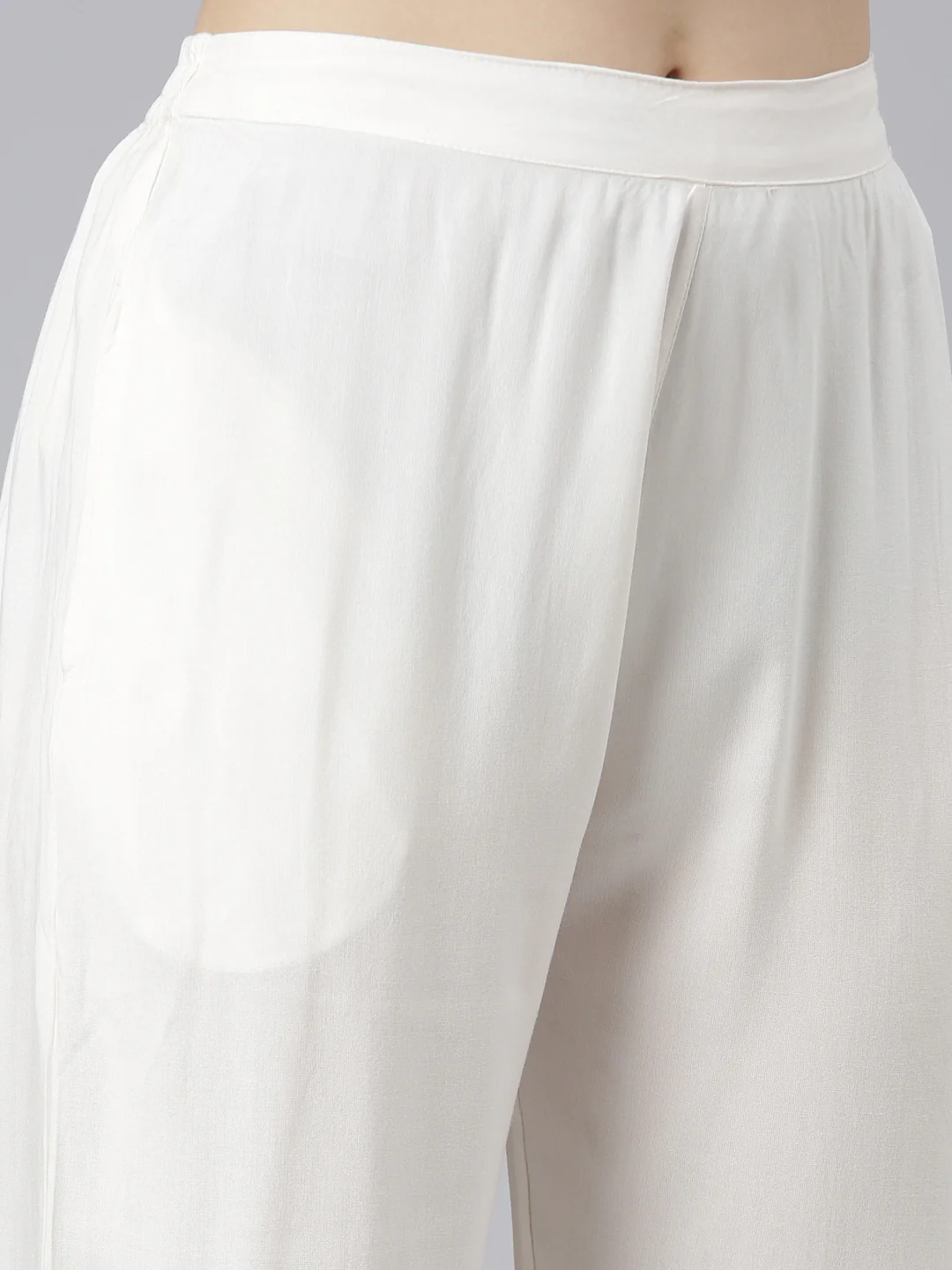 Neerus Cream Regular Straight Floral Top And Trousers - Image 6