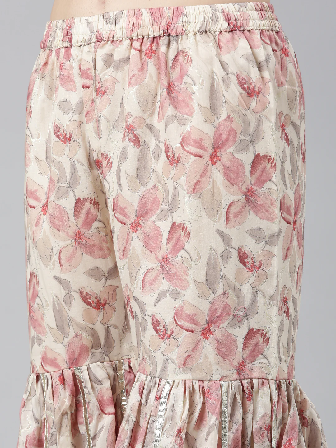 Neerus Cream Regular Straight Printed Kurta And Sharara With Dupatta - Image 6