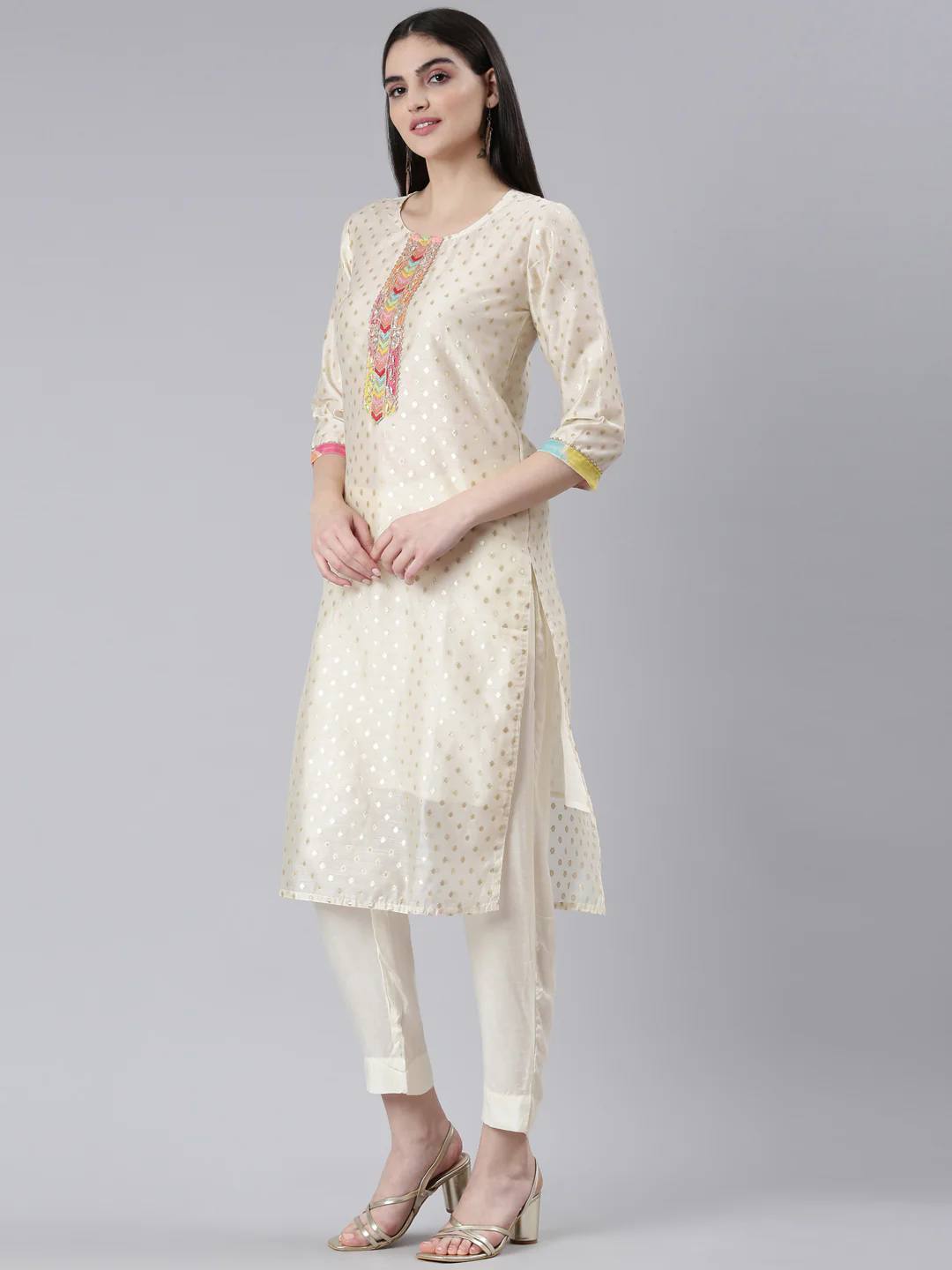 Neerus Cream Regular Straight Printed Readymade suits - Image 2