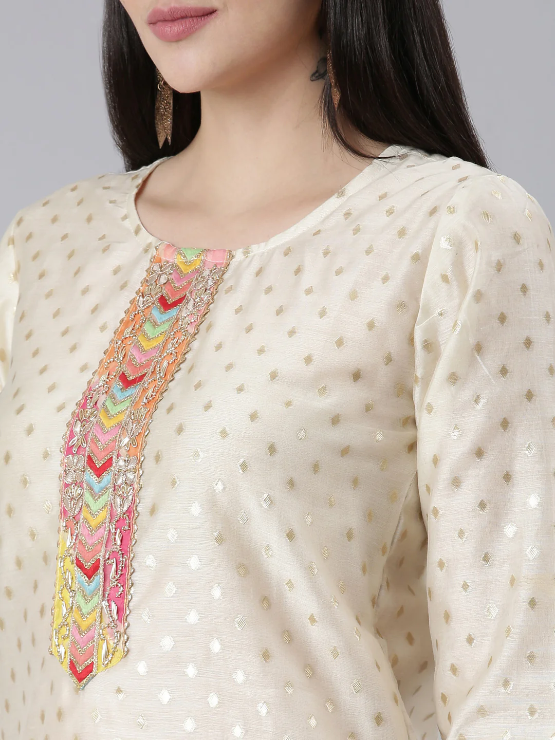Neerus Cream Regular Straight Printed Readymade suits - Image 4