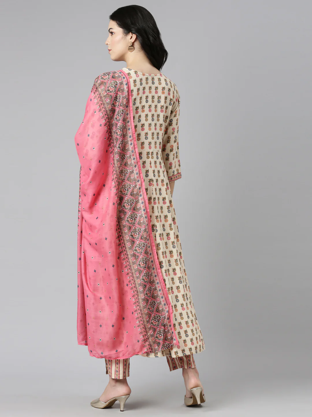 Neerus Cream Regular Straight Printed Readymade suits - Image 3