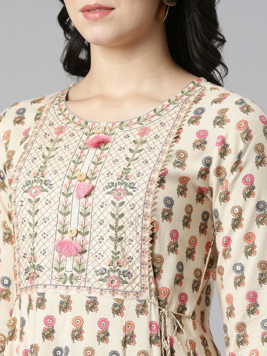 Neerus Cream Regular Straight Printed Readymade suits - Image 4