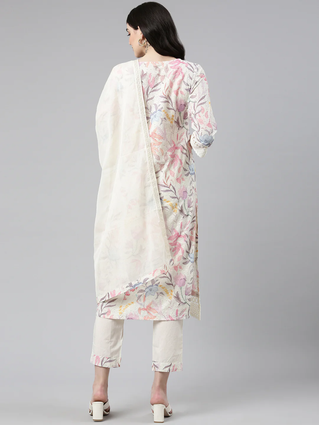 Neerus Cream Regular Straight Printed Readymade suits - Image 3