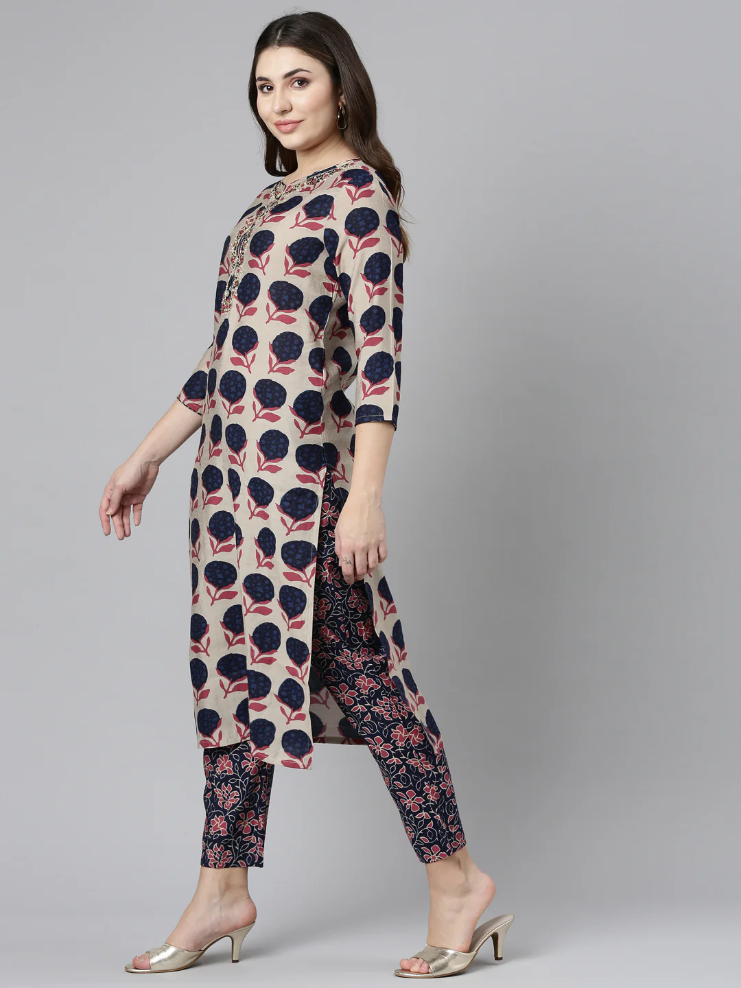 Neerus Cream Regular Straight Printed Readymade suits - Image 2