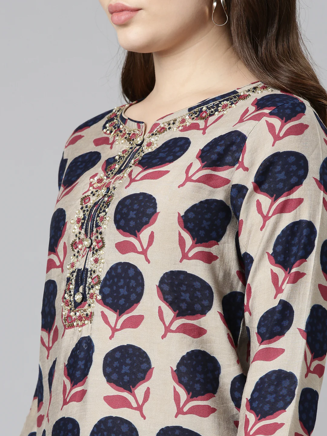 Neerus Cream Regular Straight Printed Readymade suits - Image 4