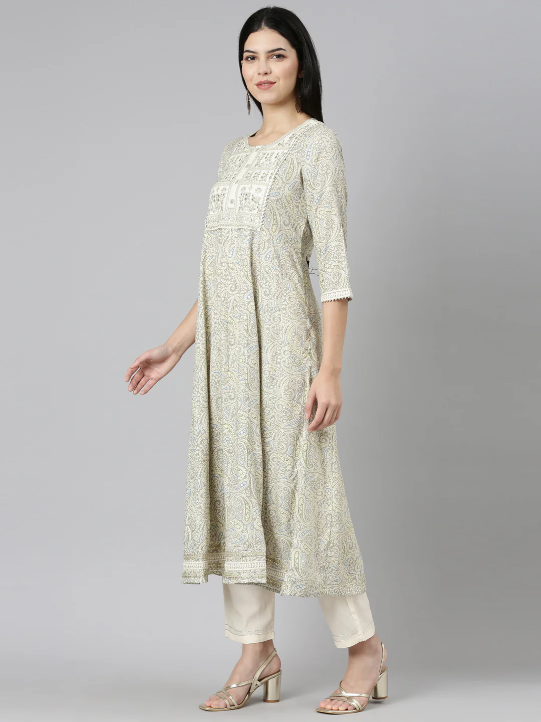 Neerus Cream Regular Straight Printed Readymade suits - Image 2