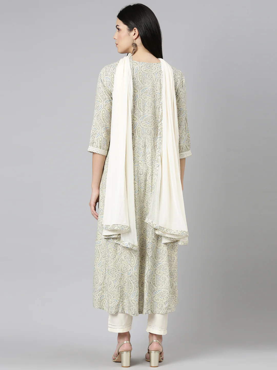 Neerus Cream Regular Straight Printed Readymade suits - Image 3