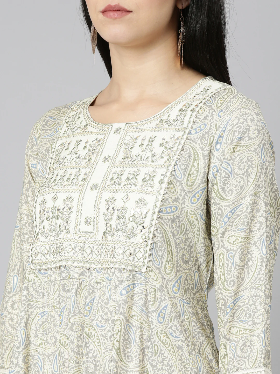 Neerus Cream Regular Straight Printed Readymade suits - Image 4
