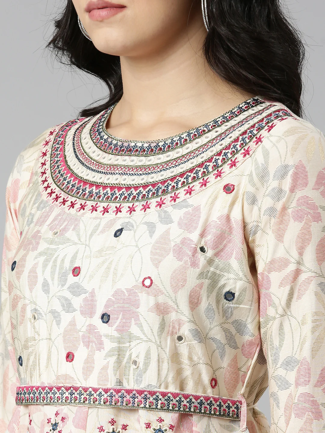 Neerus Cream Regular Straight Printed Readymade suits - Image 4