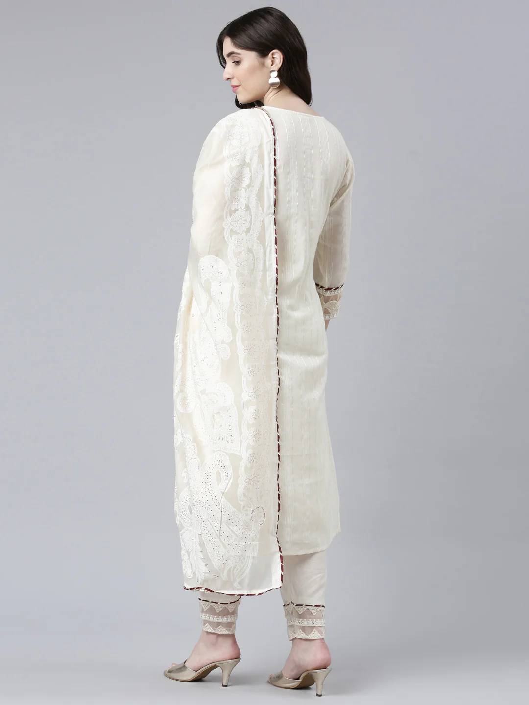 Neerus Cream Regular Straight Solid Readymade suits - Image 3