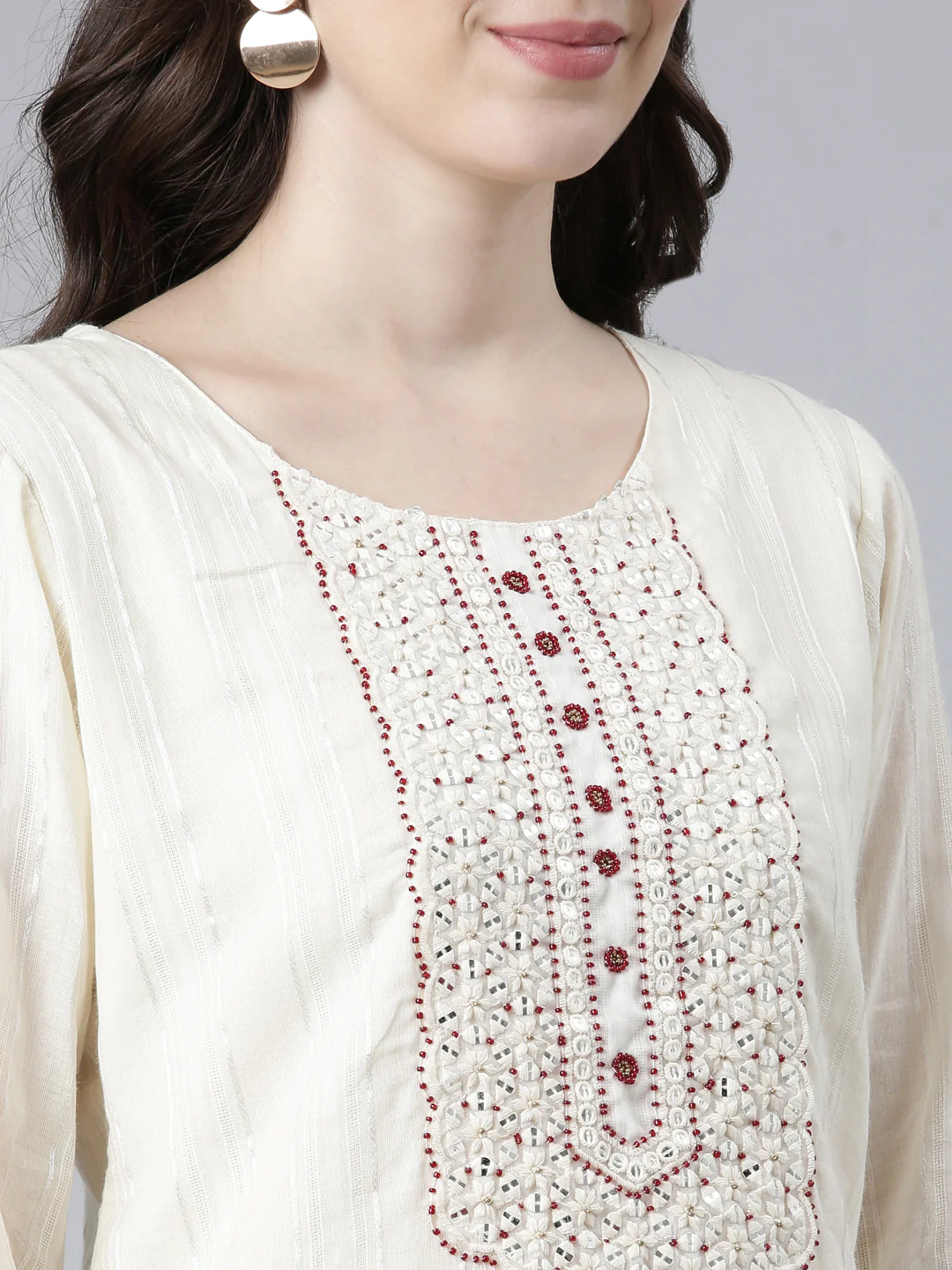 Neerus Cream Regular Straight Solid Readymade suits - Image 4