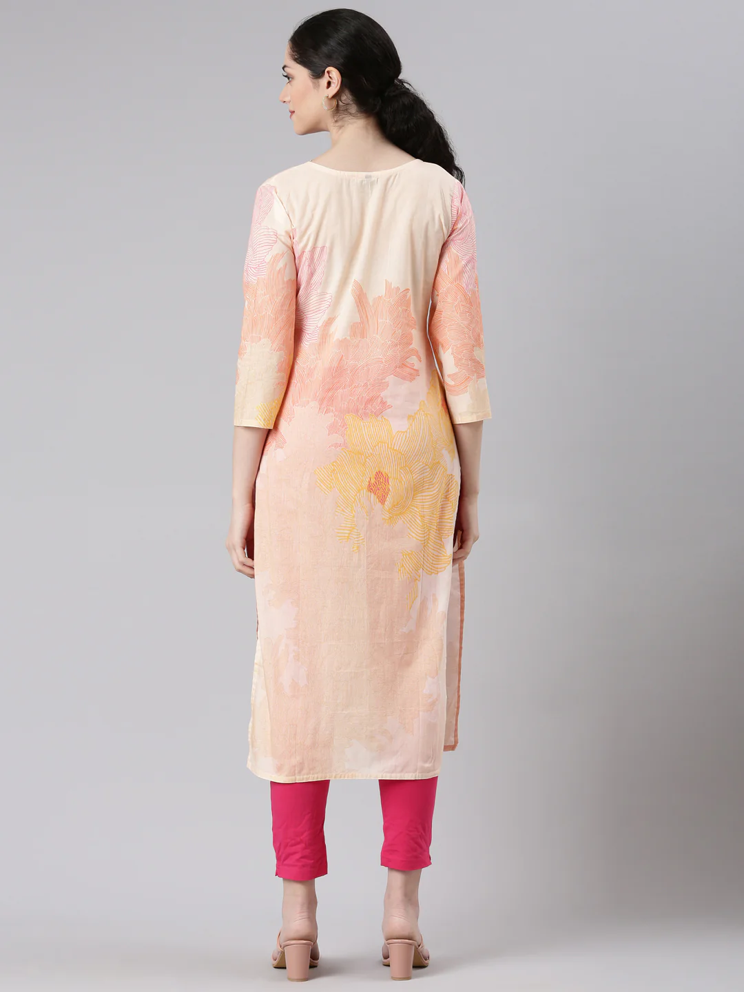 Neerus Cream Straight Casual Floral Kurta - Image 3