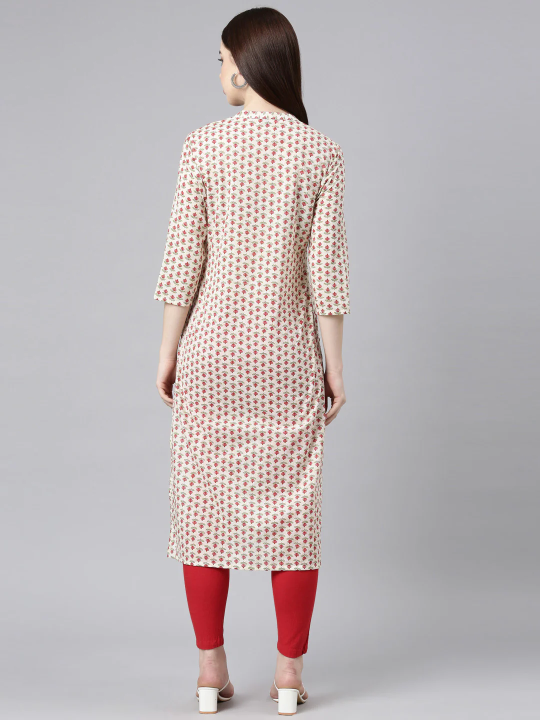 Neerus Cream Straight Casual Floral Straight Kurta - Image 5