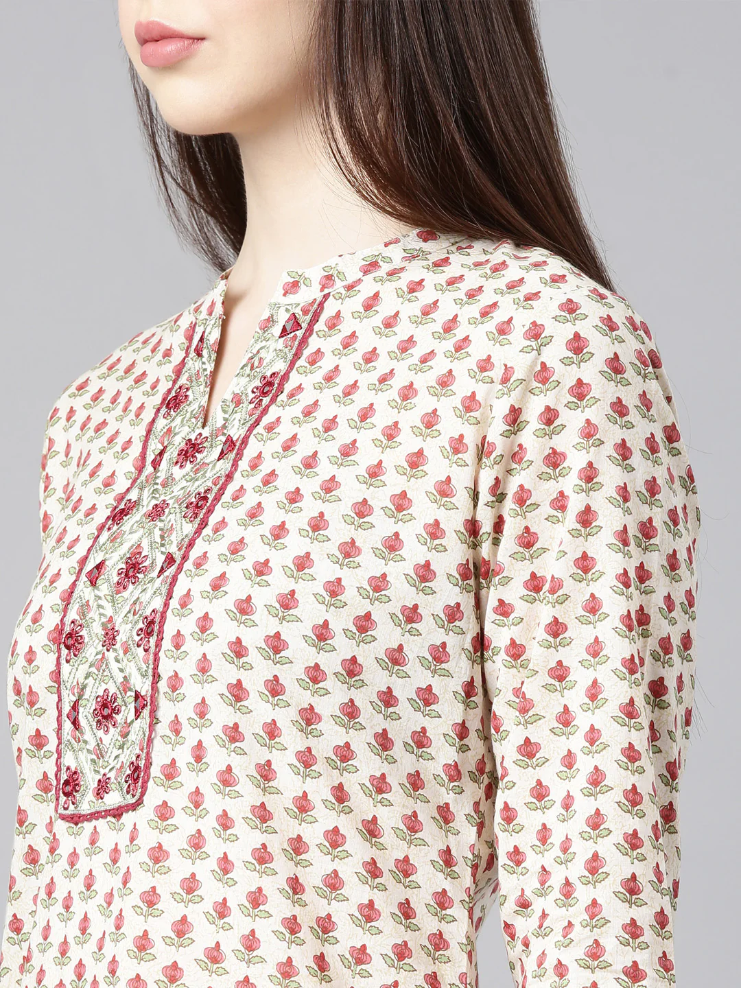 Neerus Cream Straight Casual Floral Straight Kurta - Image 7