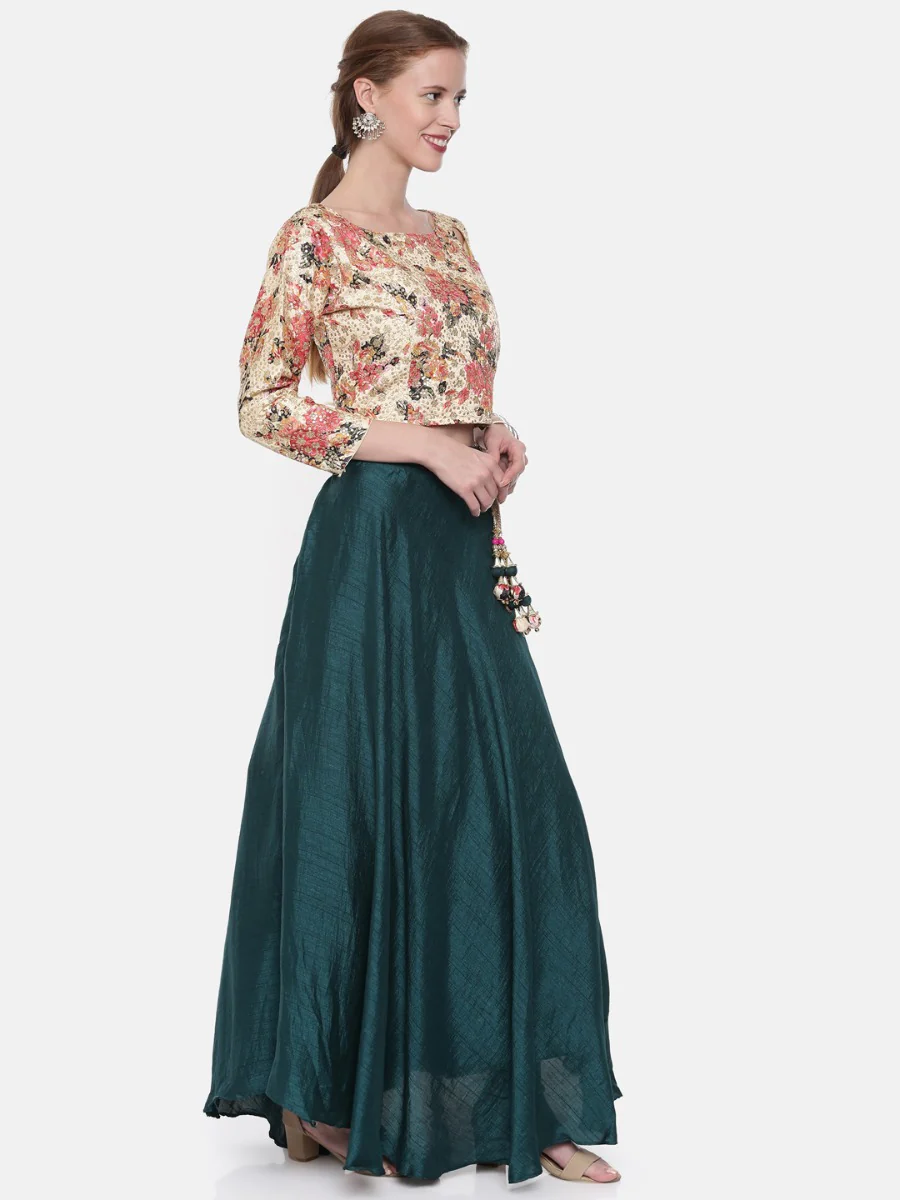 Neerus Cream & Teal Embellished Lehenga Set - Image 5